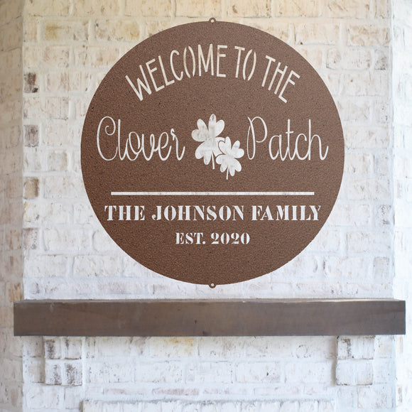 Custom Clover Patch Sign ~ Metal Porch Sign | Front Door Sign | Personalized Entrance Sign | Metal Spring Sign