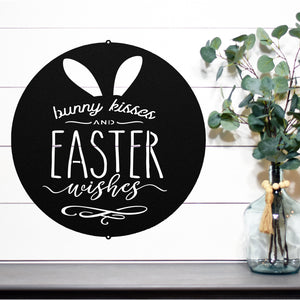 Bunny Kisses And Easter Wishes Metal Sign ~ Metal Porch Sign | Front Door Sign | Personalized Entrance Sign | Metal Spring Sign