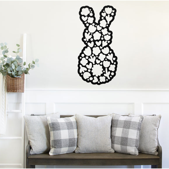 Floral Easter Bunny Sign ~ Metal Porch Sign | Front Door Sign | Personalized Entrance Sign | Metal Spring Sign