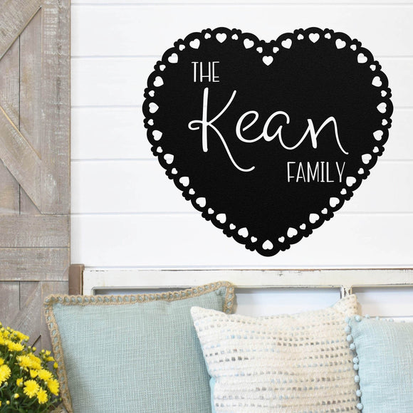 Family Heart Last Name Sign ~ Metal Porch Sign | Front Door Sign | Personalized Entrance Sign | Metal Spring Sign