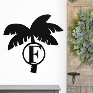 Palm Tree Monogram Sign ~ Metal Porch Sign - Outdoor Sign - Front Door Sign - Metal Beach Sign - Beach House