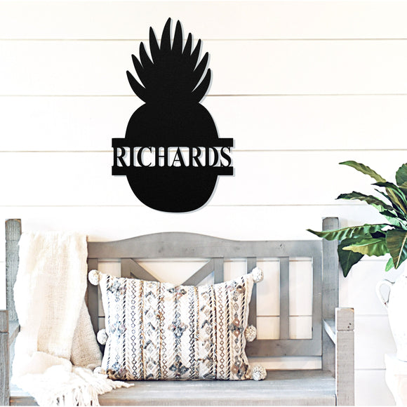 Pineapple Last Name Sign ~ Metal Porch Sign - Outdoor Sign - Front Door Sign - Metal Beach Sign - Beach House