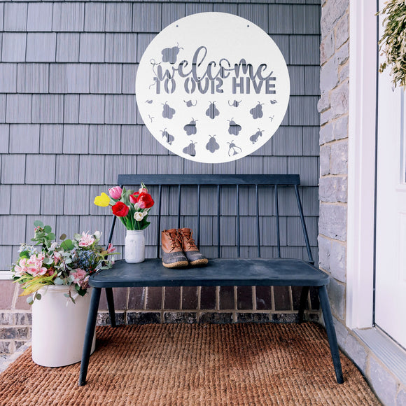 Welcome To Our Hive Sign ~ Metal Porch Sign | Outdoor Sign | Front Door Sign | Metal Summer Sign