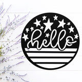 Hello American Flag Sign ~ Metal Porch Sign | Outdoor Sign | Front Door Sign | Metal Summer Sign