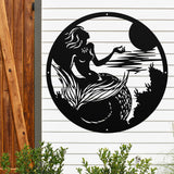 Mermaid Round Sign ~ Metal Porch Sign - Outdoor Sign - Front Door Sign - Metal Beach Sign - Beach House