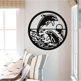 Dolphin Round Sign ~ Metal Porch Sign - Outdoor Sign - Front Door Sign - Metal Beach Sign - Beach House