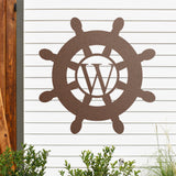 Boat Wheel Monogram Sign ~ Metal Porch Sign - Outdoor Sign - Front Door Sign - Metal Beach Sign - Beach House