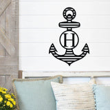 Striped Anchor Monogram Sign ~ Metal Porch Sign - Outdoor Sign - Front Door Sign - Metal Beach Sign - Beach House