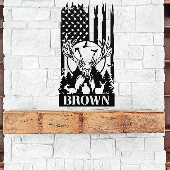 Deer Flag Custom Sign ~ Metal Porch Sign | Outdoor Sign | Front Door Sign | Metal Hunting Sign | Cabin Sign