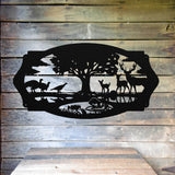 Hunting Woodland Scene Sign ~ Metal Porch Sign | Outdoor Sign | Front Door Sign | Metal Hunting Sign | Cabin Sign