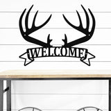 Antler Welcome Sign ~ Metal Porch Sign | Outdoor Sign | Front Door Sign | Metal Hunting Sign | Cabin Sign