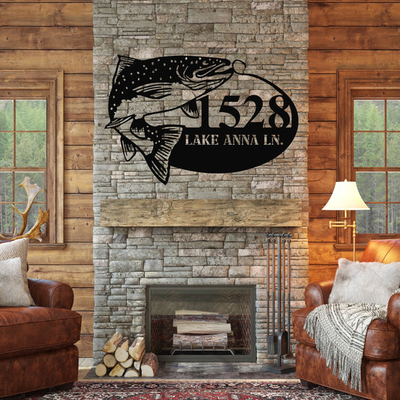 Fish Custom Address Sign ~ Metal Porch Sign | Outdoor Sign | Front Door Sign | Metal Lake Sign | Cabin Sign