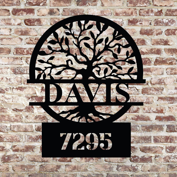 Family Tree Home Address Sign ~ Metal Porch Sign, House Number Sign, Metal Address Number Sign, Steel Address Plaque Sign, Home Number Sign