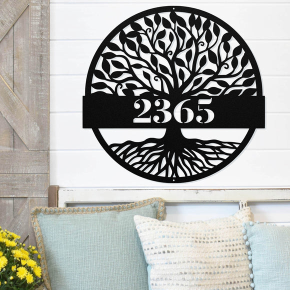 Family Tree House Number Sign ~ Metal Porch Sign, House Number Sign, Metal Address Number Sign, Steel Address Plaque Sign, Home Number Sign