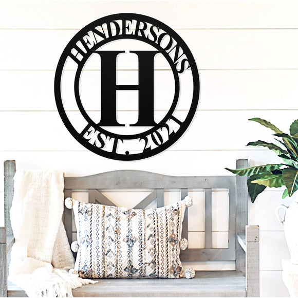 Family Monogram Name Sign ~ Metal Porch Sign, Custom Family Home Sign, Last Name Family Sign, Front Door Metal Sign, Monogram Name Sign