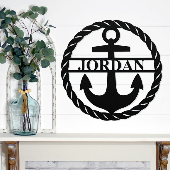 Nautical Anchor Last Name Metal Sign ~ Metal Porch Sign, Metal Tree Sign, Front Door Metal Sign, Patio Metal Sign, Metal Décor, Metal Art