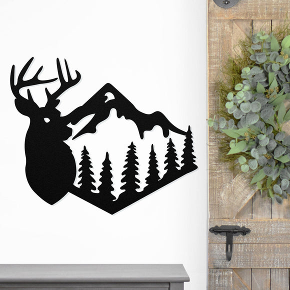 Mountain & Deer Metal Sign ~ Metal Porch Sign, Metal Tree Sign, Front Door Metal Sign, Patio Sign, Metal Décor, Metal Art