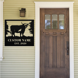 Personalized Highland Cow Farm Sign ~ Metal Porch Sign | Metal Gate Sign | Farm Entrance Sign | Metal Farmhouse | Cow Sign | Highland Cow