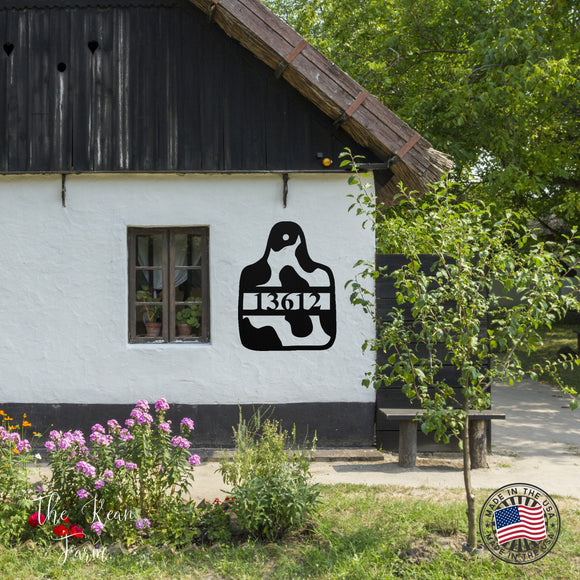 House Number Cow Tag Sign ~ Metal Porch Sign | Metal Gate Sign | Farm Entrance Sign | Metal Farmhouse | Cow Sign | Highland Cow
