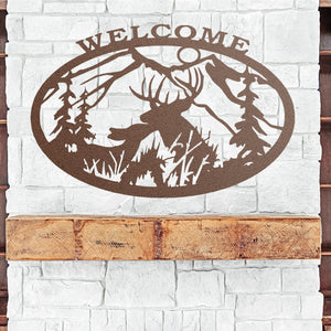 Welcome Mountain Sign ~ Metal Porch Sign | Outdoor Sign | Front Door Sign | Metal Hunting Sign | Cabin Sign