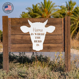Home Is Where The Herd Is Sign ~ Metal Porch Sign | Metal Gate Sign | Farm Entrance Sign | Metal Farmhouse | Cow Farm Sign