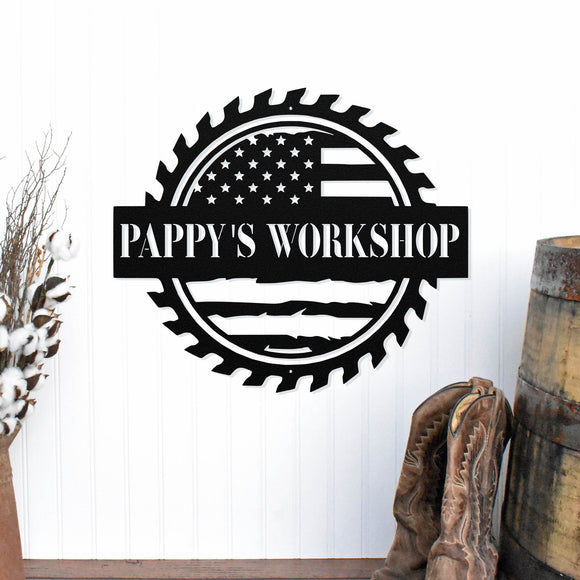 Custom American Flag Workshop Sign, Metal Shop Sign, Custom Metal Sign, Dad Shop, Fathers Day, Garage Sign, USA Freedom, Outdoor Custom Sign