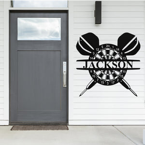 Dart Board Family Monogram ~ Metal Porch Sign - Outdoor Sign - Personalized Metal Sign - Game Room Sign - Gift For Him - Man Cave Sign