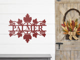 Fall Leaf Last Name Sign, Metal Porch Sign, Fall Door Hanger, Fall Metal Sign, Metal Fall Sign, Fall Sign, Porch Sign, Custom Fall Sign
