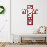 Cross Nativity Scene Christmas Porch Sign ~ Custom Metal Door Hanger, Personalized Christmas Decor, Winter Porch Sign, Metal Christmas Sign