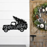 Merry Christmas Truck Metal Porch Sign ~ Custom Metal Door Hanger, Personalized Christmas Decor, Winter Porch Sign, Metal Christmas Sign