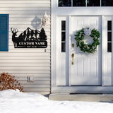 Custom Deer Cabin Porch Sign ~ Custom Metal Door Hanger, Personalized Christmas Decor, Winter Porch Sign, Metal Christmas Sign, Front Door