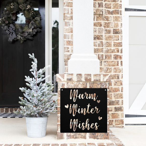 Warm Winter Wishes Christmas Porch Sign ~ Custom Metal Door Hanger, Personalized Christmas Décor, Winter Porch Sign, Metal Christmas Sign