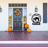 Spooky Cat Welcome Sign ~ Metal Porch Sign, Fall Door Hanger, Fall Metal Sign, Metal Fall Sign, Fall Sign, Porch Sign, Custom Autumn Sign