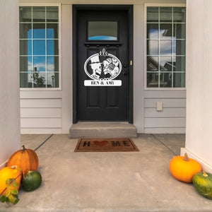 Skeleton Couple Welcome Sign ~ Metal Porch Sign, Fall Door Hanger, Fall Metal Sign, Metal Fall Sign, Fall Sign, Porch Sign, Custom Autumn