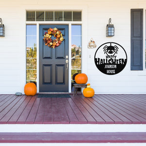 Spider Halloween Welcome Sign ~ Metal Porch Sign, Fall Door Hanger, Fall Metal Sign, Metal Fall Sign, Fall Sign, Porch Sign, Custom Autumn