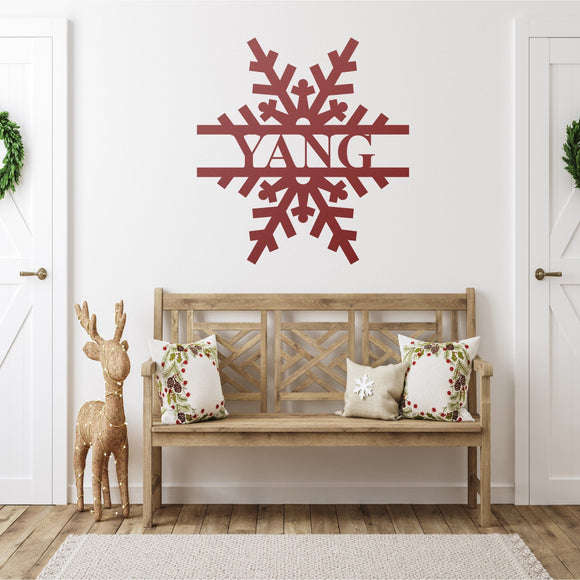 Custom Snowflake Last Name Sign ~ Christmas Door Hanger, Personalized Christmas Décor, Custom Winter Porch Sign, Metal Christmas Sign