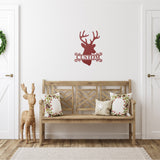 Deer Head Family Name Christmas Sign ~ Christmas Door Hanger, Personalized Christmas Décor, Custom Winter Porch Sign, Metal Christmas Sign
