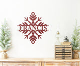 Snowflake Family Name Christmas Sign ~ Christmas Door Hanger, Personalized Christmas Décor, Custom Winter Porch Sign, Metal Christmas Sign