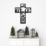 Cross Nativity Scene Christmas Porch Sign ~ Custom Metal Door Hanger, Personalized Christmas Decor, Winter Porch Sign, Metal Christmas Sign