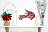 Merry Christmas Truck Metal Porch Sign ~ Custom Metal Door Hanger, Personalized Christmas Decor, Winter Porch Sign, Metal Christmas Sign