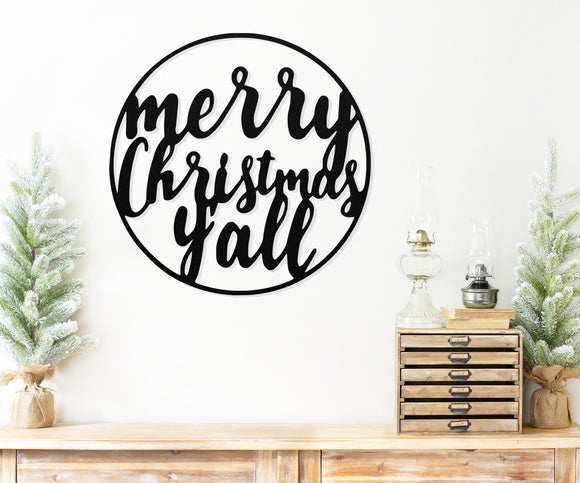 Merry Christmas Y'all Metal Porch Sign ~ Custom Metal Door Hanger, Personalized Christmas Decor, Winter Porch Sign, Metal Christmas Sign