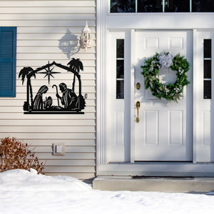 Nativity Scene Christmas Porch Sign ~ Custom Metal Door Hanger, Personalized Christmas Decor, Winter Porch Sign, Metal Christmas Sign