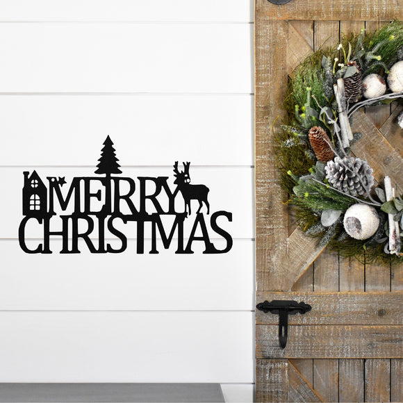 Merry Christmas Metal Porch Sign ~ Custom Metal Door Hanger, Personalized Christmas Decor, Winter Porch Sign, Metal Christmas Sign, Family