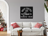Hot Cocoa & Chaos Served Here Porch Sign ~ Custom Metal Door Hanger, Personalized Christmas Décor, Winter Porch Sign, Metal Christmas Sign