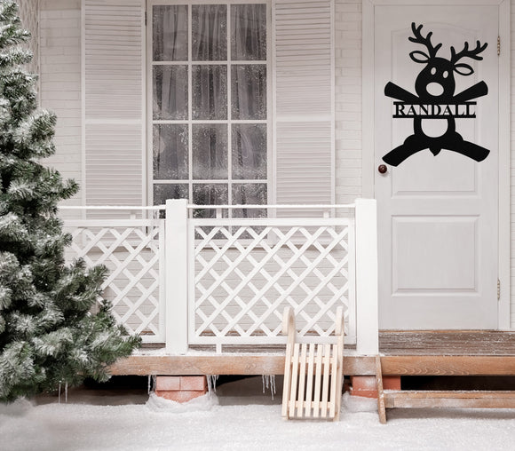 Custom Reindeer Last Name Sign ~ Christmas Door Hanger, Personalized Christmas Décor, Custom Winter Porch Sign, Metal Christmas Sign