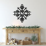 Snowflake Family Name Christmas Sign ~ Christmas Door Hanger, Personalized Christmas Décor, Custom Winter Porch Sign, Metal Christmas Sign