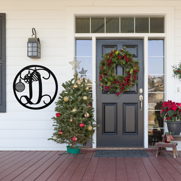 Ornament Monogram Custom Outdoor Sign ~ Christmas Door Hanger, Personalized Christmas Décor, Custom Winter Porch Sign, Christmas Porch Sign
