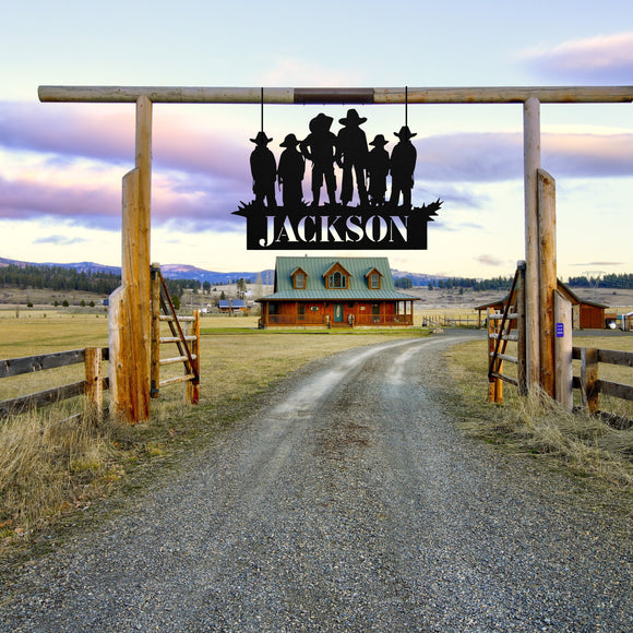 Cowboy Personalized Family Name Sign ~ Metal Porch Sign | Metal Gate Sign | Farm Entrance Sign | Metal Farmhouse | Cow Sign | Rustic Farm