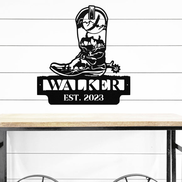 Cowboy Boot Personalized Family Name Sign ~ Metal Porch Sign | Metal Gate Sign | Farm Entrance Sign | Metal Farmhouse | Cow Sign | Rustic