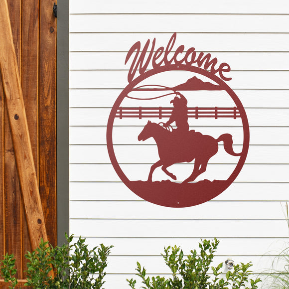 Welcome Cowboy Porch, Western Welcome Sign ~ Metal Porch Sign | Metal Gate Sign | Farm Entrance Sign | Metal Farmhouse | Cow Sign | Rustic